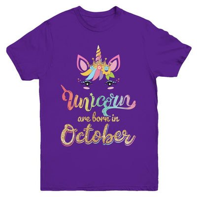 Cute Unicorns Are Born In October Birthday Gift Youth-Youth Shirt-Youth T-Shirt-Purple