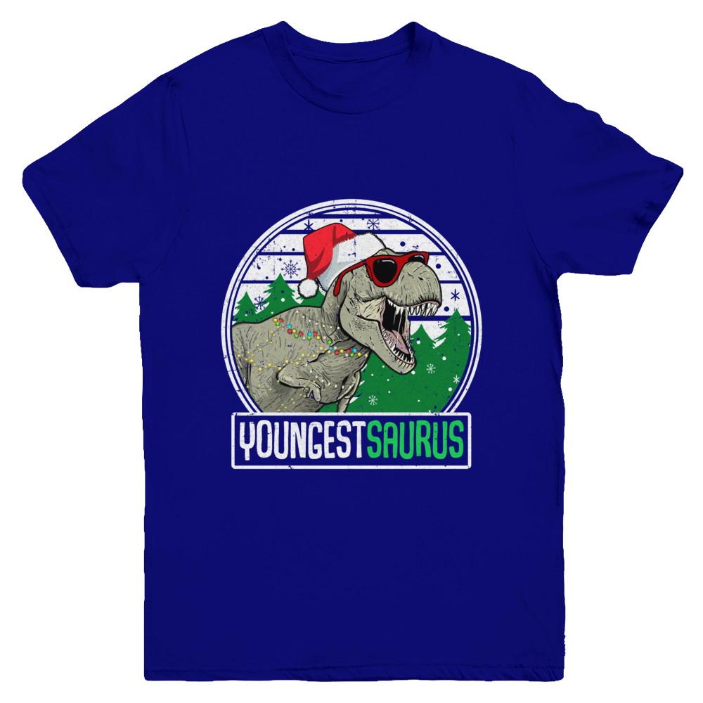 Youngestsaurus Youngest Dinosaur T-Rex Family Christmas Youth-Youth Shirt-Youth T-Shirt-Navy