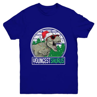 Youngestsaurus Youngest Dinosaur T-Rex Family Christmas Youth-Youth Shirt-Youth T-Shirt-Navy