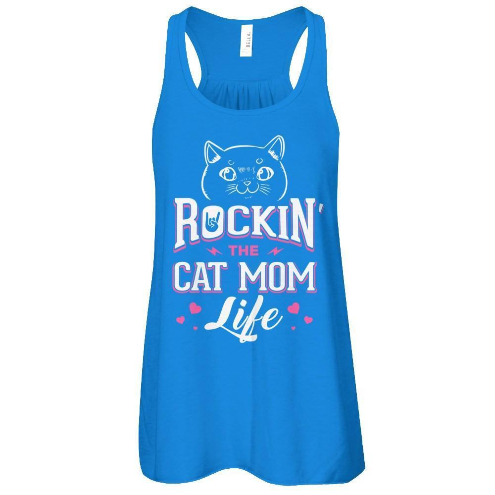 Rocking The Cat Mom Life-T-Shirt & Tank Top-Women's Flowy Racerback Tank-True Royal