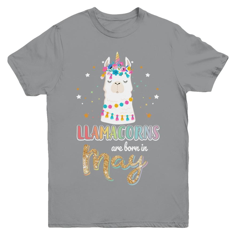 Llama Unicorn Llamacorns Born In May Birthday Gift Youth-Youth Shirt-Youth T-Shirt-Sport Grey