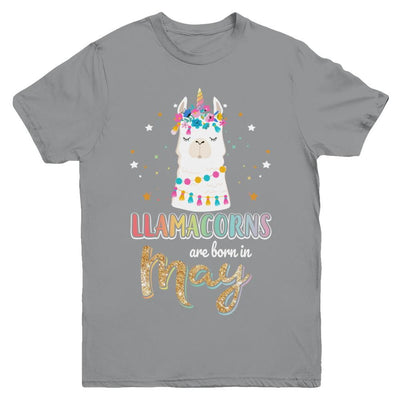 Llama Unicorn Llamacorns Born In May Birthday Gift Youth-Youth Shirt-Youth T-Shirt-Sport Grey