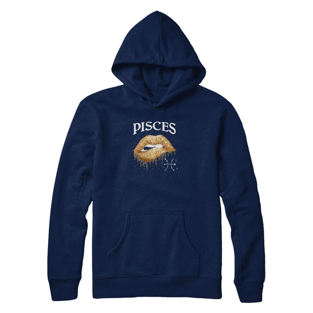 Pisces Zodiac February March Birthday Gift Golden Lipstick-T-Shirt & Tank Top-Pullover Hoodie-Navy