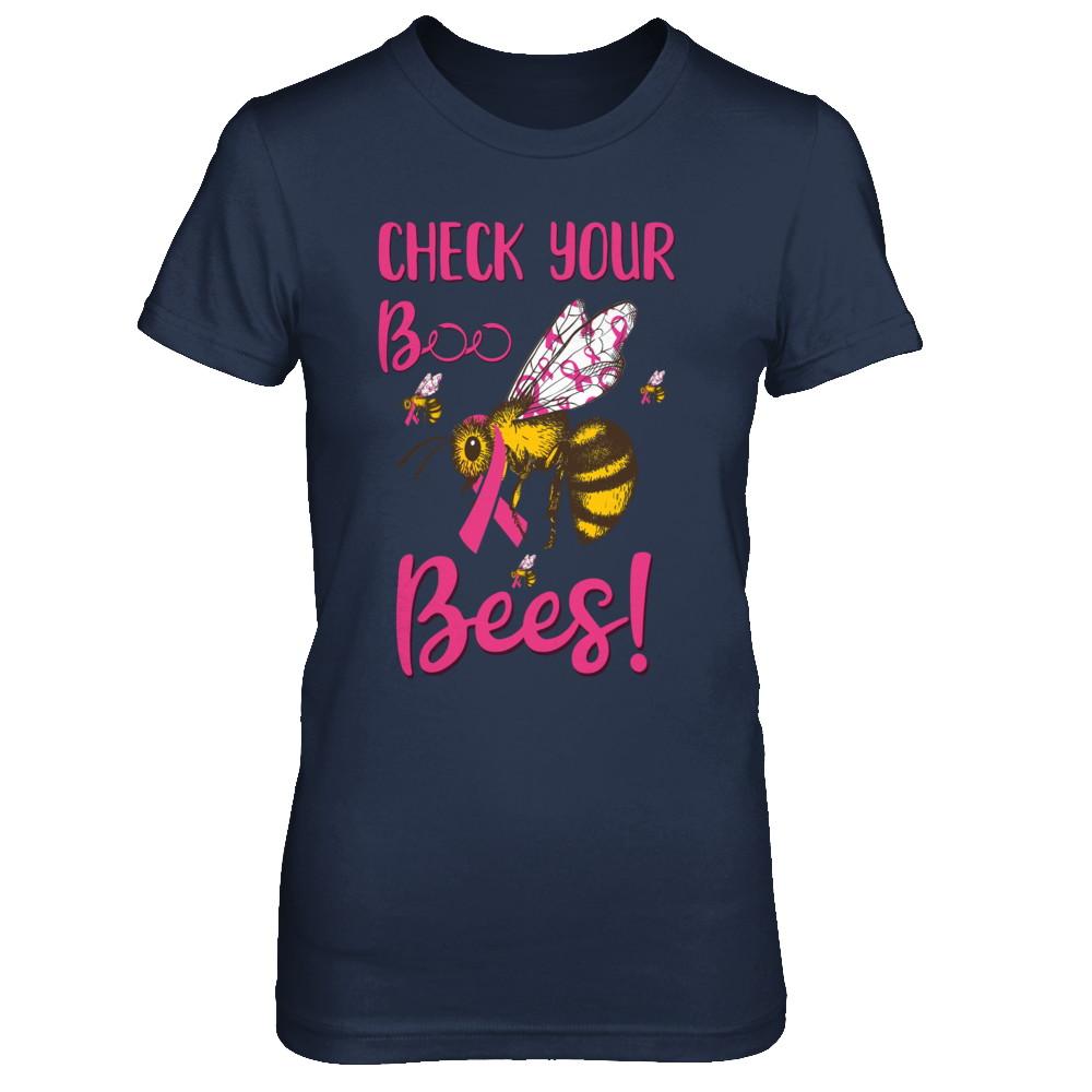Check Your Boo Bees Funny Breast Cancer-T-Shirt & Hoodie-Women's T-Shirt-Navy