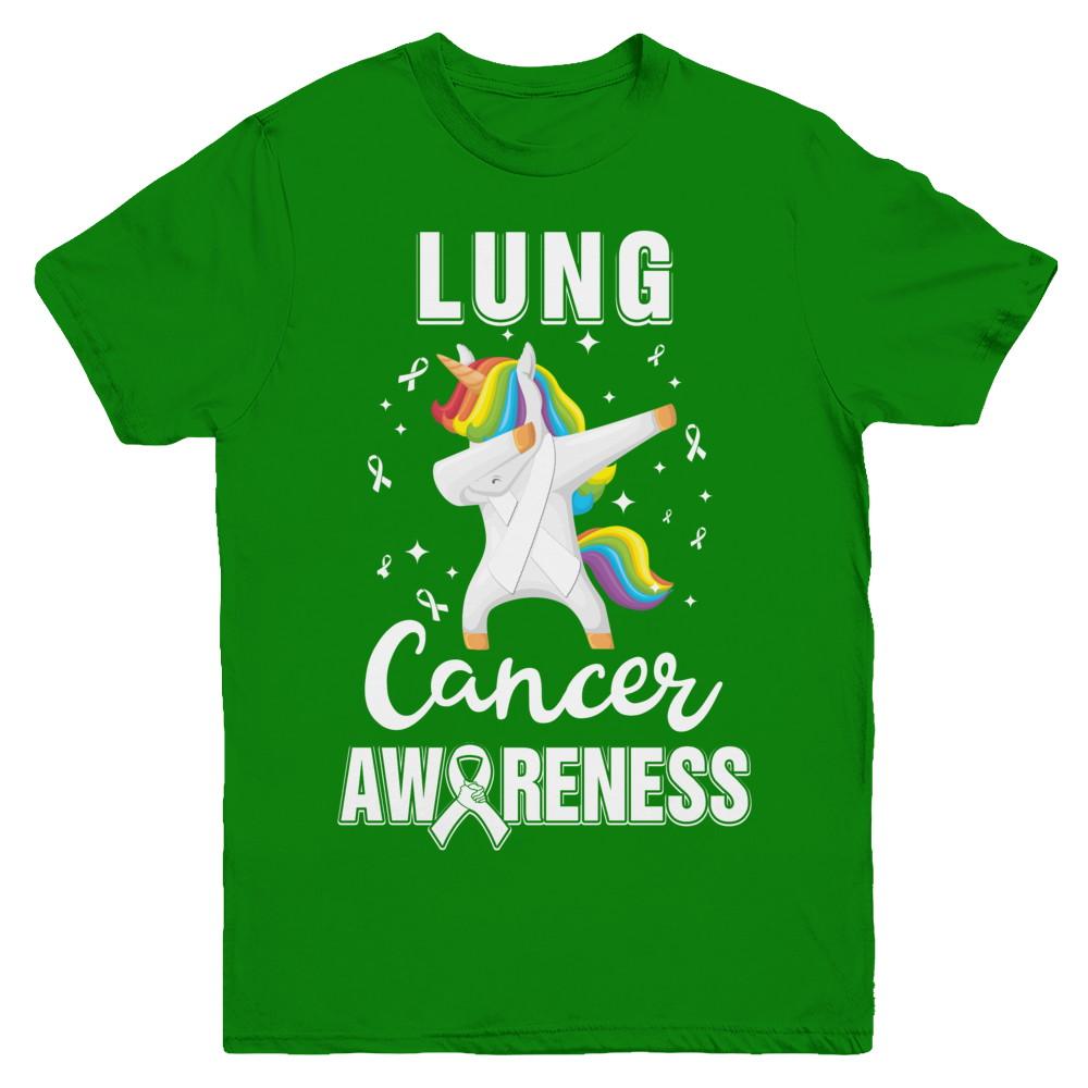 Inspirational Lung Cancer Awareness Unicorn Support Youth-Youth Shirt-Youth T-Shirt-Irish Green