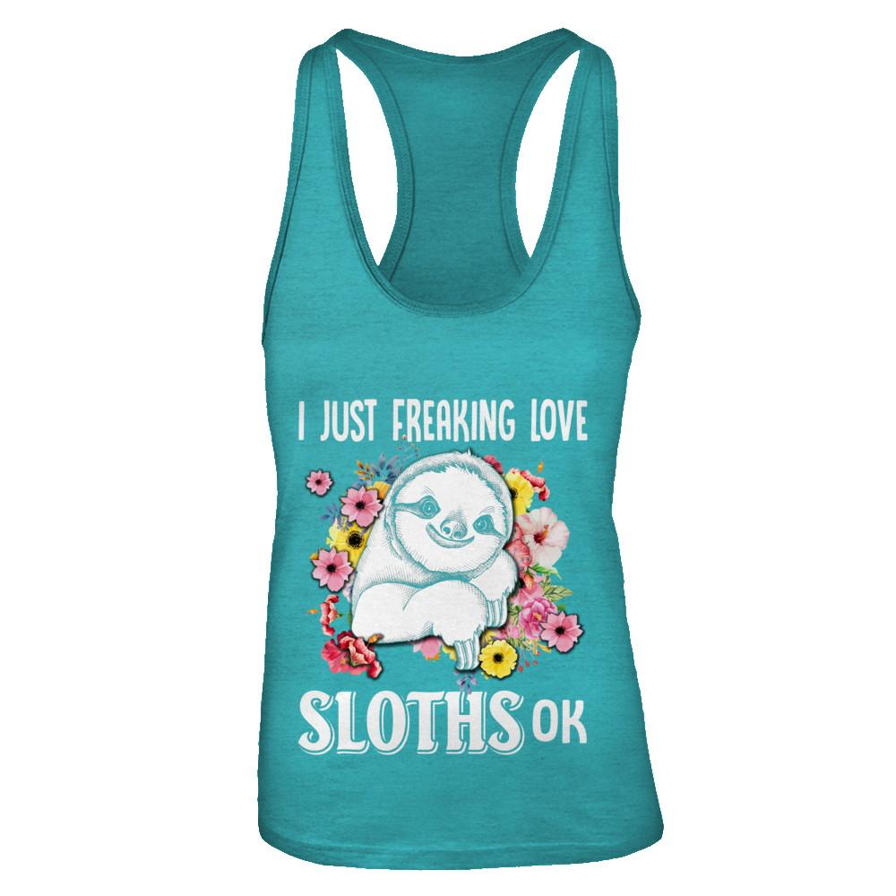 I Just Freaking Love Sloths-T-Shirt & Tank Top-Women's Ideal Racerback Tank-Tahiti Blue