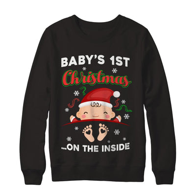 Baby's 1St Christmas On The Inside Pregnant-T-Shirt & Sweatshirt-Crewneck Sweatshirt-Black