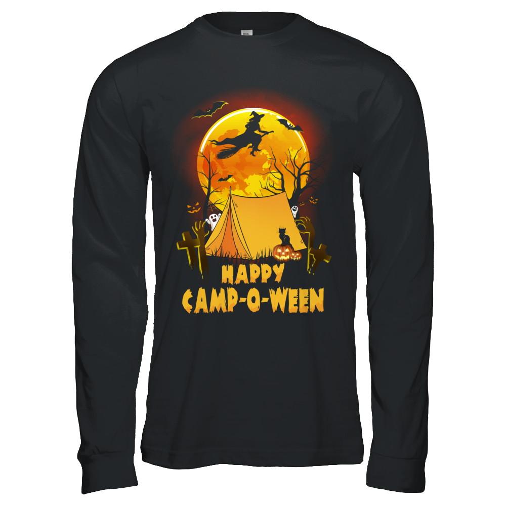 Happy Camp-O-Ween Funny Halloween Camping-T-Shirt & Hoodie-Long Sleeve T-Shirt-Black