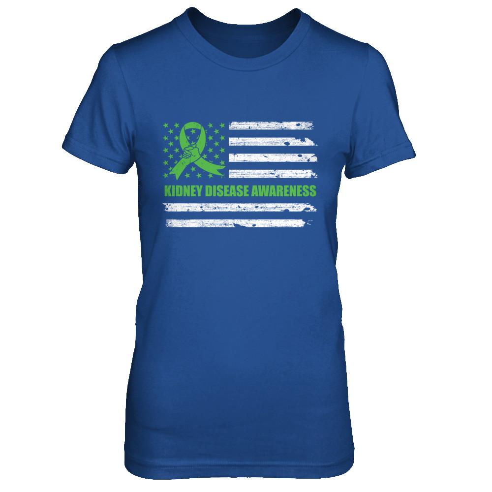 Green Ribbon Kidney Disease Awareness US Flag-T-Shirt & Hoodie-Women's T-Shirt-Royal