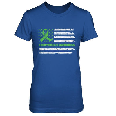 Green Ribbon Kidney Disease Awareness US Flag-T-Shirt & Hoodie-Women's T-Shirt-Royal