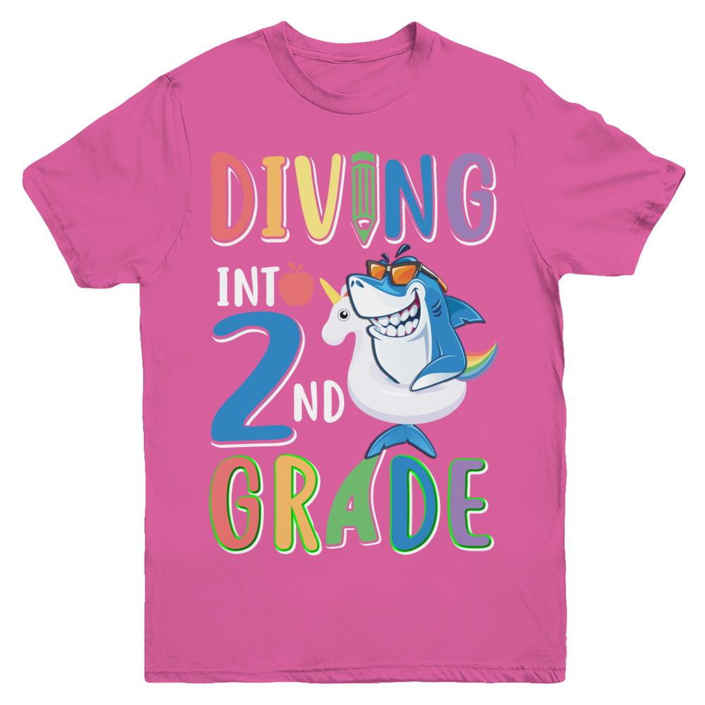 Diving Into 2nd Grade Back To School Shark Youth-Youth Shirt-Youth T-Shirt-Heliconia