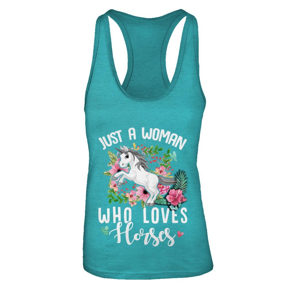 Just A Woman Who Loves Horses-T-Shirt & Tank Top-Women's Ideal Racerback Tank-Tahiti Blue