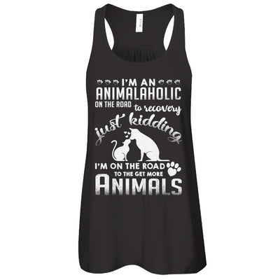 I'm An Animalaholic On The Road To Recovery Veterinarian-T-Shirt & Tank Top-Women's Flowy Racerback Tank-Black