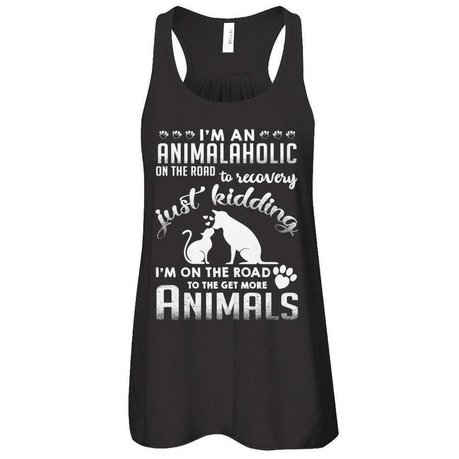 I'm An Animalaholic On The Road To Recovery Veterinarian-T-Shirt & Tank Top-Women's Flowy Racerback Tank-Black