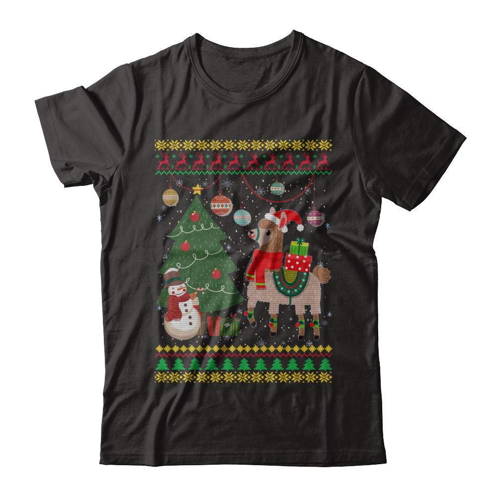 Funny Llama Christmas Cute Family Ugly Sweater-T-Shirt & Sweatshirt-Premium T-Shirt-Black