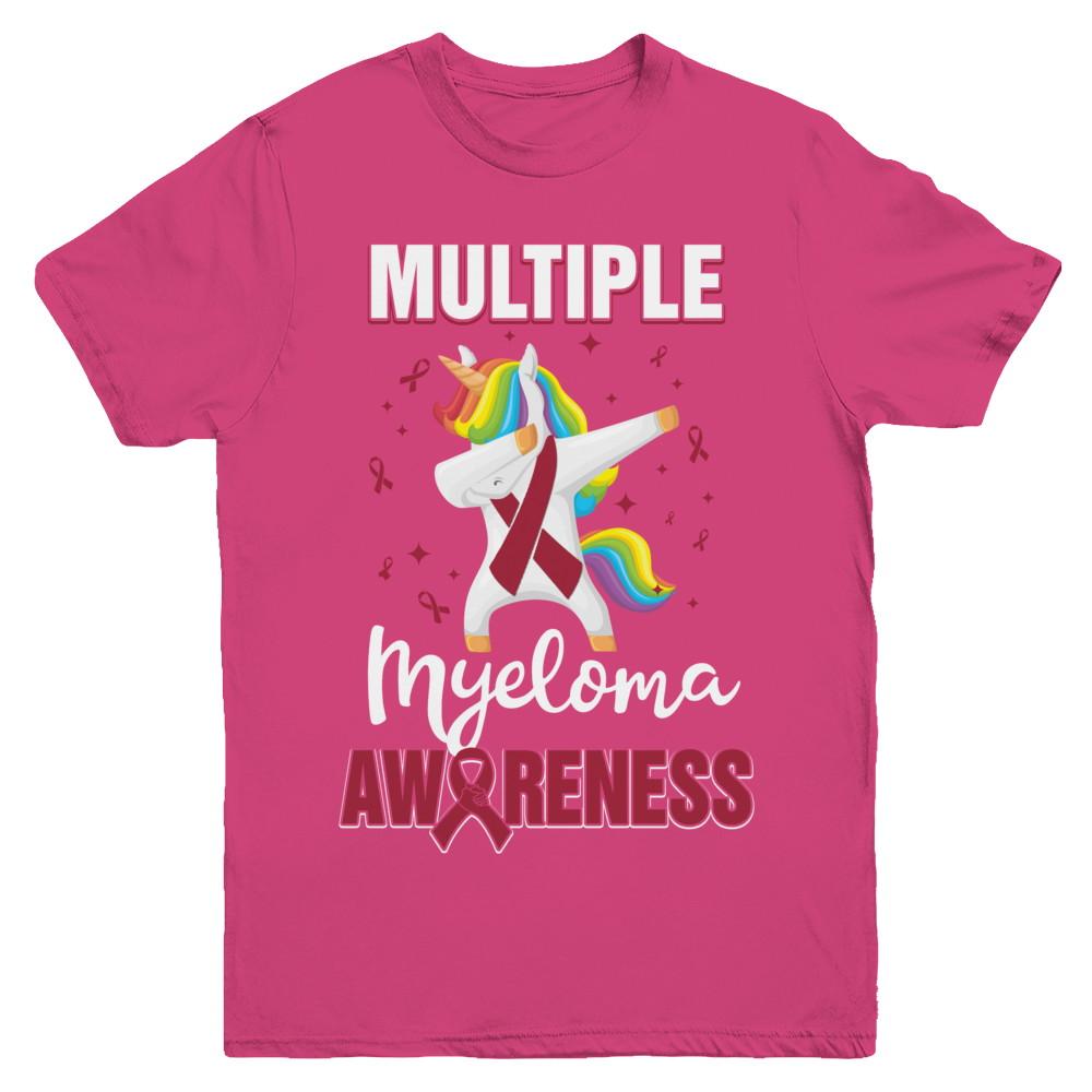 Inspirational Multiple Myeloma Awareness Unicorn Support Youth-Youth Shirt-Youth T-Shirt-Heliconia