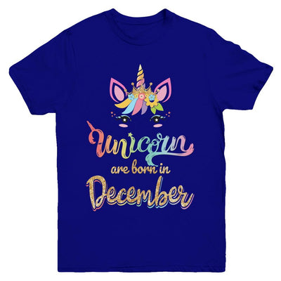 Cute Unicorns Are Born In December Birthday Gift Youth-Youth Shirt-Youth T-Shirt-Navy
