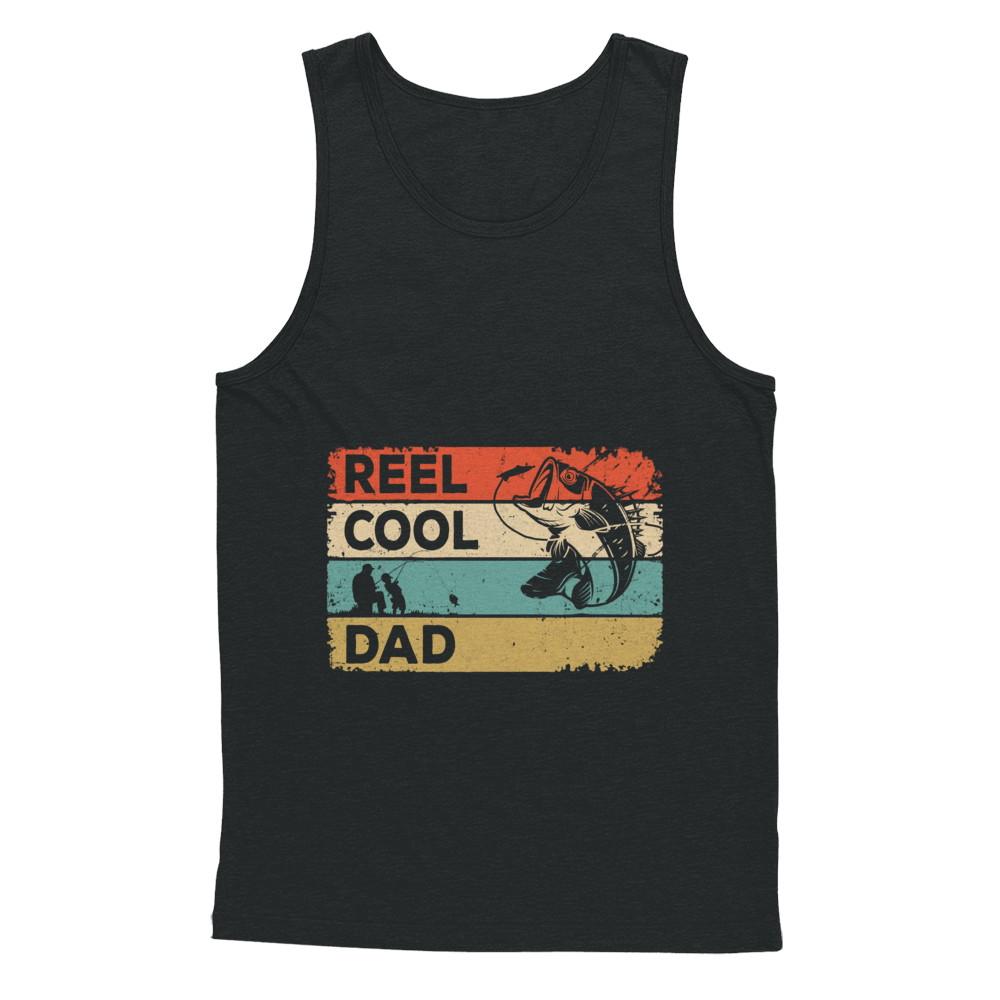 Vintage Reel Cool Dad Fish Fishing Fathers Day-T-Shirt & Hoodie-Unisex Tank-Black