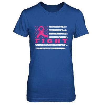 Fight Pink Ribbon US Flag Breast Cancer Awareness-T-Shirt & Hoodie-Women's T-Shirt-Royal