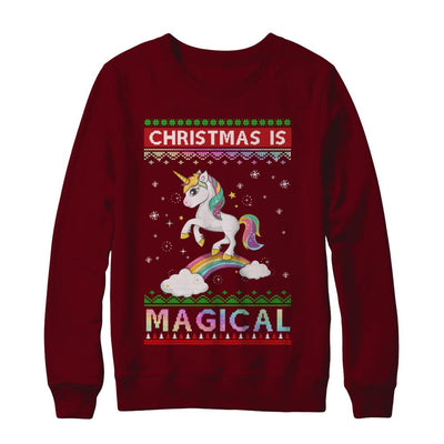 Christmas Is Magical Unicorn Ugly Christmas Sweater-T-Shirt & Sweatshirt-Crewneck Sweatshirt-Maroon