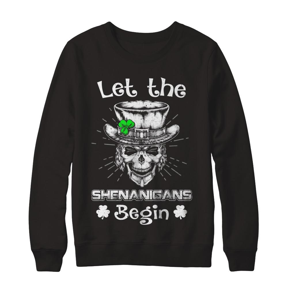 Let The Shenanigans Begin St Patricks Day-T-Shirt & Hoodie-Crewneck Sweatshirt-Black