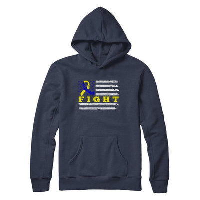 Fight Blue Yellow Ribbon US Flag Down Syndrome Awareness-T-Shirt & Hoodie-Pullover Hoodie-Navy