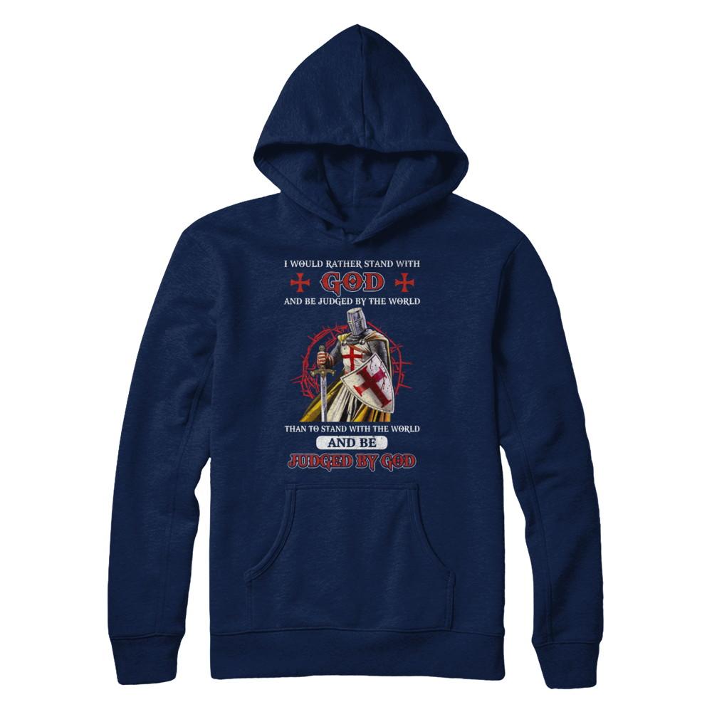 Knight American I Would Rather Stand With God-T-Shirt & Hoodie-Pullover Hoodie-Navy