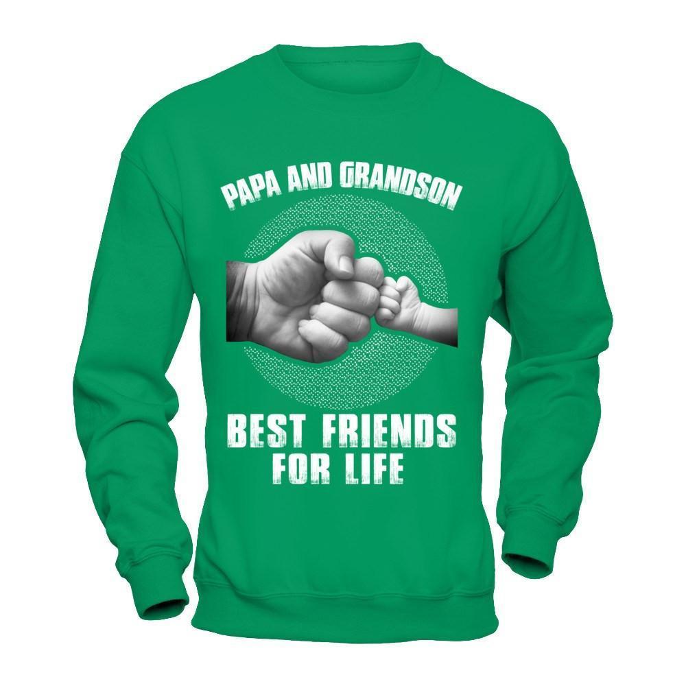 Papa And Grandsons Best Friends For Life-T-Shirt & Hoodie-Crewneck Sweatshirt-Irish Green