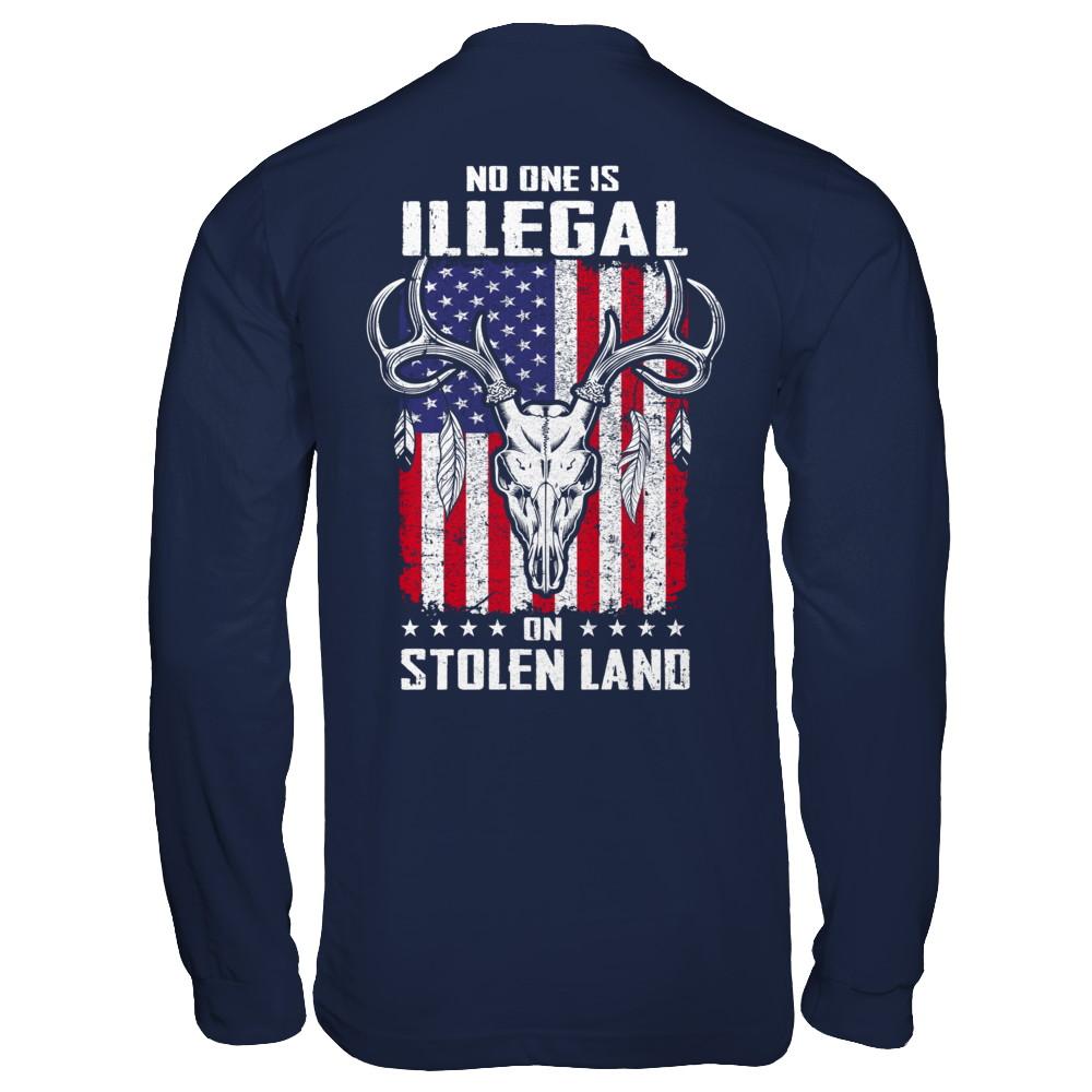 No One Is Illegal On Stolen Land Immigrants-T-Shirt & Hoodie-Long Sleeve T-Shirt-Navy