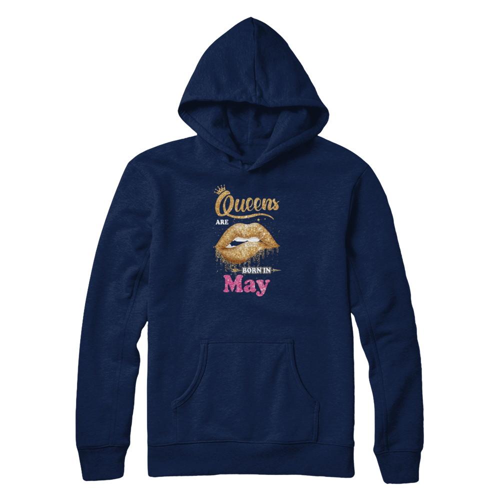 Lipstick Black Queens Are Born In May Birthday Gift-T-Shirt & Tank Top-Pullover Hoodie-Navy