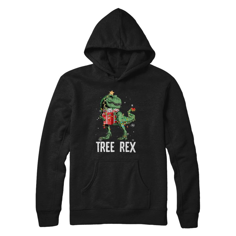 Christmas Tree For Kids Boys T Rex Dinosaur Xmas Gifts-T-Shirt & Sweatshirt-Pullover Hoodie-Black