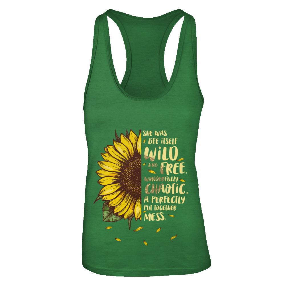 She Was Life Itself Wild And Free Vintage Sunflower-T-Shirt & Tank Top-Women's Ideal Racerback Tank-Kelly Green