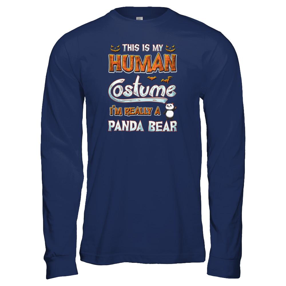 Panda Halloween My Human Costume I'm Really A Panda-T-Shirt & Tank Top-Long Sleeve T-Shirt-Navy