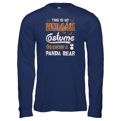 Panda Halloween My Human Costume I'm Really A Panda-T-Shirt & Tank Top-Long Sleeve T-Shirt-Navy