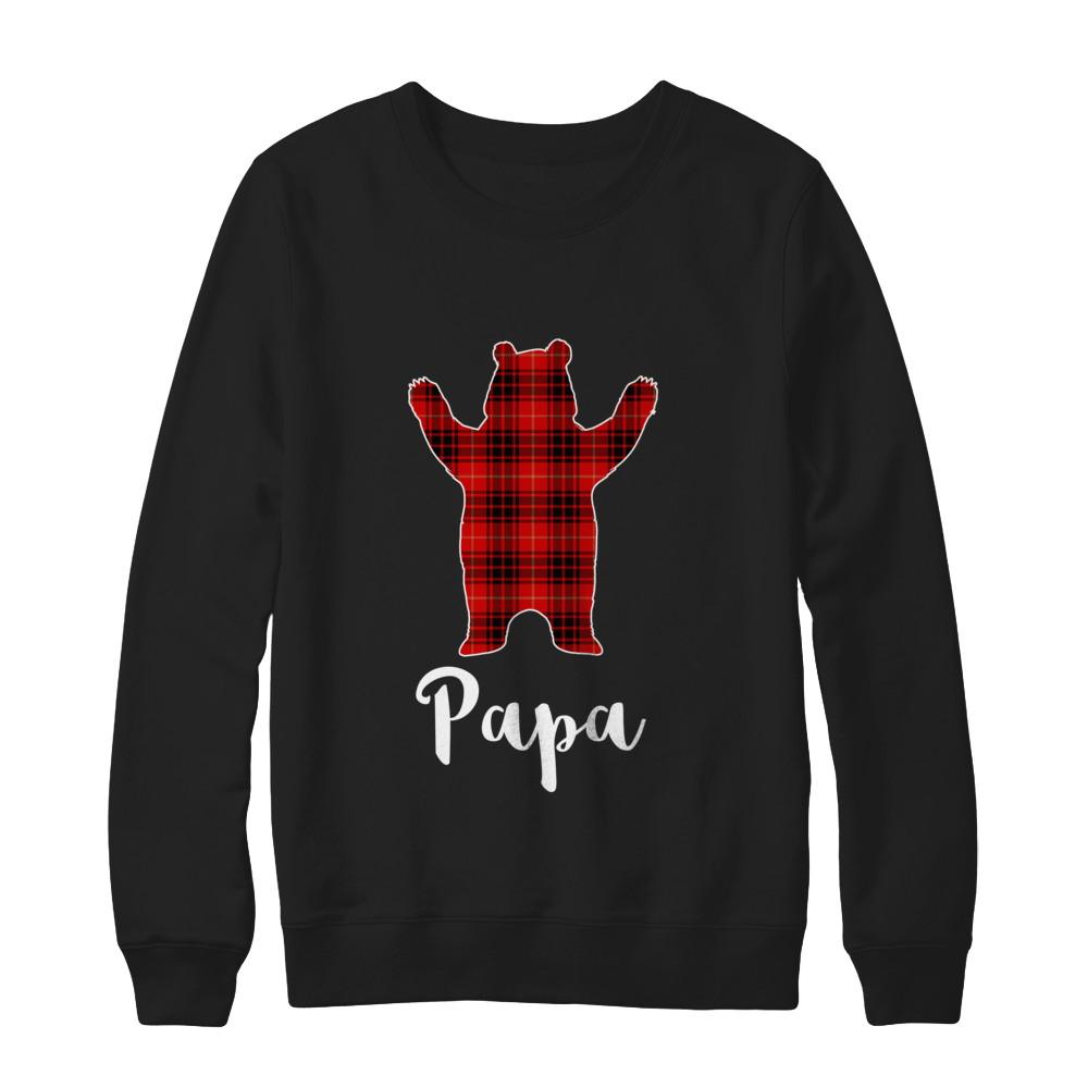 Red Papa Bear Buffalo Plaid Family Christmas Pajamas-T-Shirt & Sweatshirt-Crewneck Sweatshirt-Black