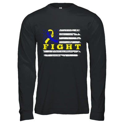 Fight Blue Yellow Ribbon US Flag Down Syndrome Awareness-T-Shirt & Hoodie-Long Sleeve T-Shirt-Black