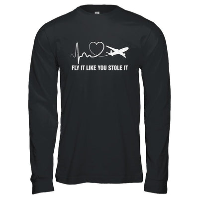 Airplane Planes Heartbeat Fly It Like You Stole It-T-Shirt & Hoodie-Long Sleeve T-Shirt-Black