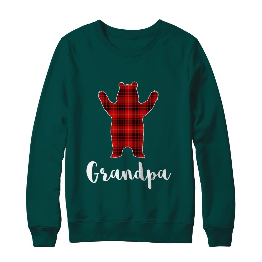 Red Grandpa Bear Buffalo Plaid Family Christmas Pajamas-T-Shirt & Sweatshirt-Crewneck Sweatshirt-Deep Forest