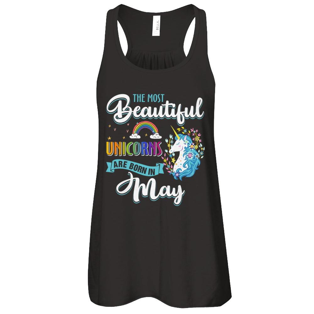 The Most Beautiful Unicorns Are Born In May Birthday-T-Shirt & Tank Top-Women's Flowy Racerback Tank-Black