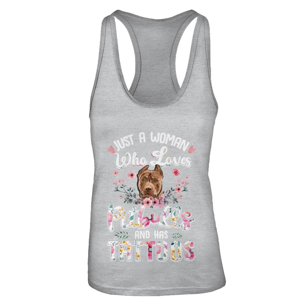 Just A Woman Who Loves Pitbulls And Has Tattoos-T-Shirt & Tank Top-Women's Ideal Racerback Tank-Heather Grey