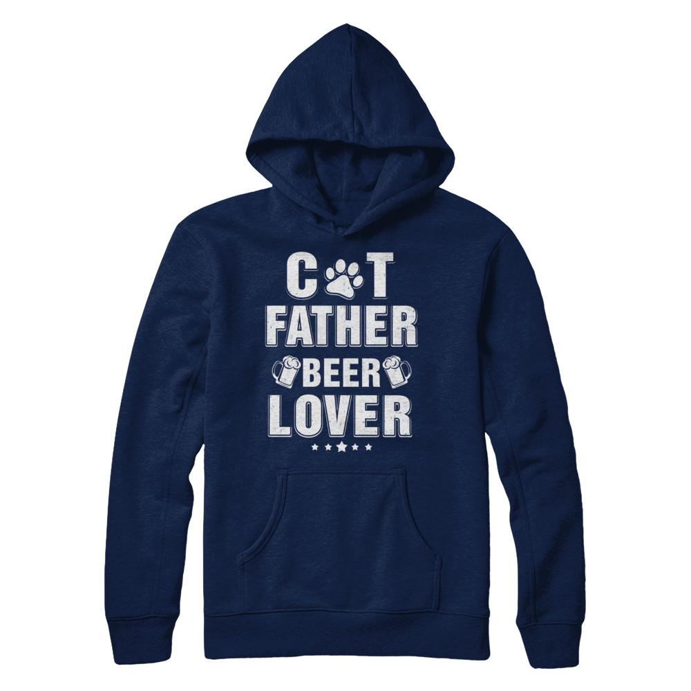 Cat Father Beer Lover Best Cat Dad Fathers Day-T-Shirt & Hoodie-Pullover Hoodie-Navy
