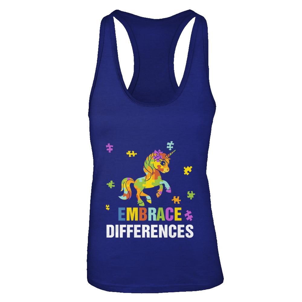 Autism Awareness Puzzle Piece Unicorn Embrace Differences-T-Shirt & Tank Top-
