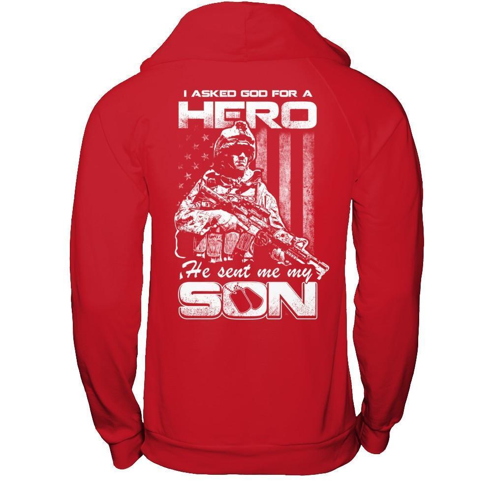 I Asked God For A Hero He Sent Me My Son-T-Shirt & Hoodie-Pullover Hoodie-Red