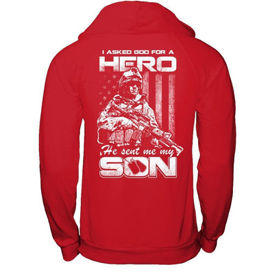 I Asked God For A Hero He Sent Me My Son-T-Shirt & Hoodie-Pullover Hoodie-Red