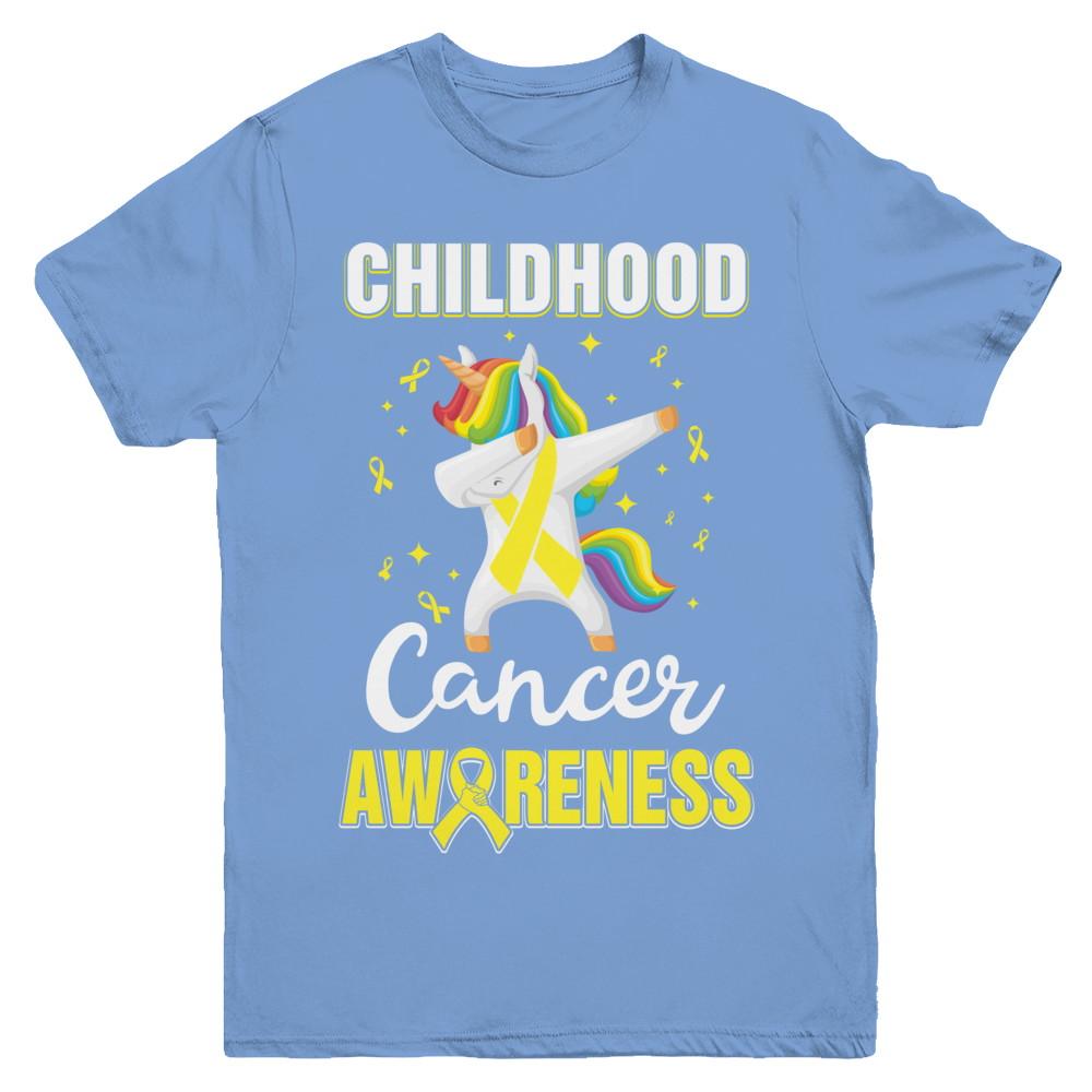 Inspirational Childhood Cancer Awareness Unicorn Support Youth-Youth Shirt-Youth T-Shirt-Carolina Blue