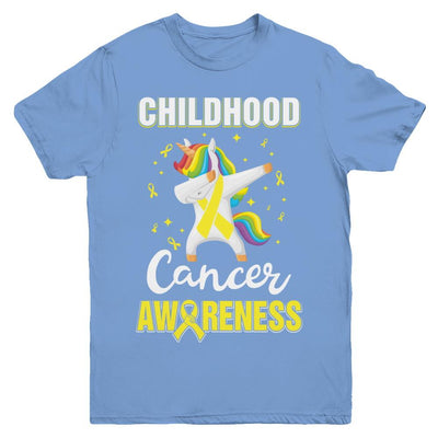Inspirational Childhood Cancer Awareness Unicorn Support Youth-Youth Shirt-Youth T-Shirt-Carolina Blue
