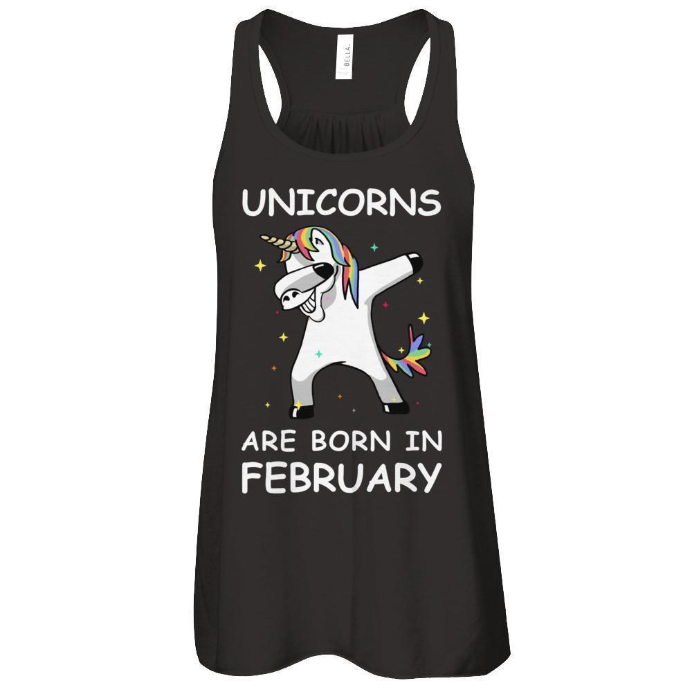 Unicorns Are Born In February Cute Dabbing-T-Shirt & Tank Top-Women's Flowy Racerback Tank-Black