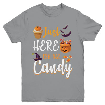 Just Here For The Candy Funny Halloween Kids Boy Girl Youth-Youth Shirt-Youth T-Shirt-Sport Grey