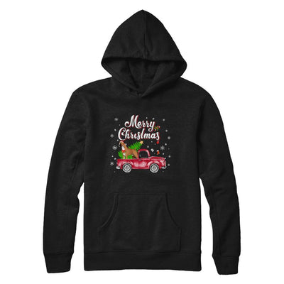 Boxer Retriever Rides Red Truck Christmas Pajama-T-Shirt & Sweatshirt-Pullover Hoodie-Black