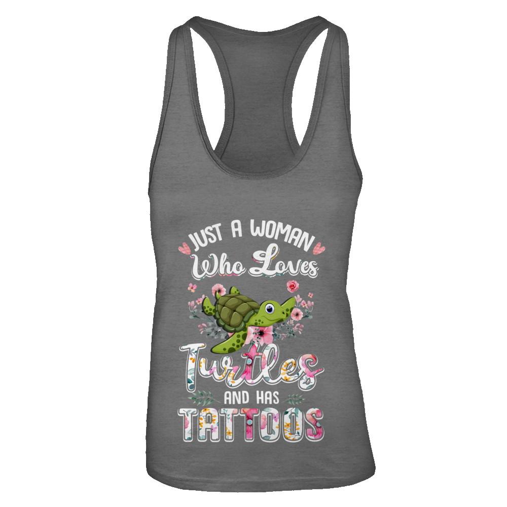 Just A Woman Who Loves Turtles And Has Tattoos-T-Shirt & Tank Top-Women's Ideal Racerback Tank-Dark Grey
